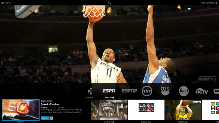 Sling TV interface on Xbox One