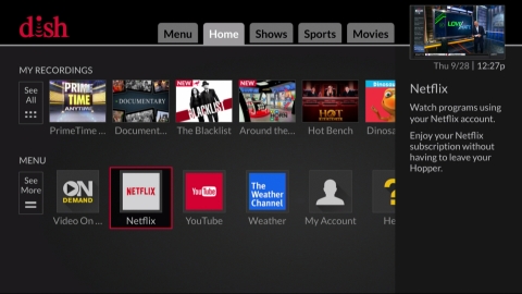 DISH Network - Netflix Home Menu Screen