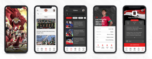 Sample screens from the ‘Kita Garuda’ mobile app, developed by SportsHero for the  Football Association of Indonesia (“PSSI”)