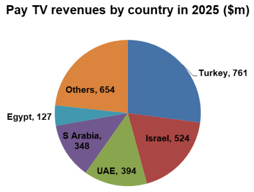 Pay TV revenues by MENA country in 2025 - Turkey, Israel, UAE, Saudi Arabia, Egypt, Others
