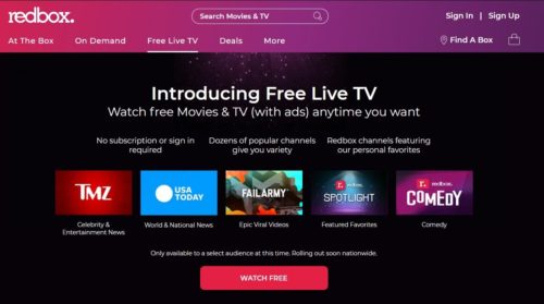 Redbox Free Live TV screen