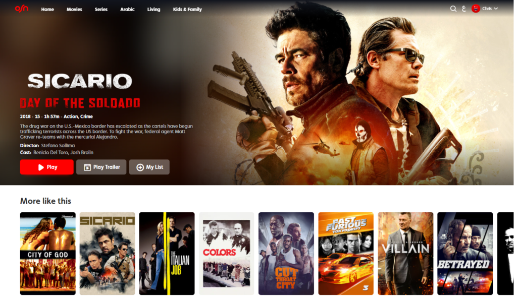 OSN Screenshot - Sicario - More Like This