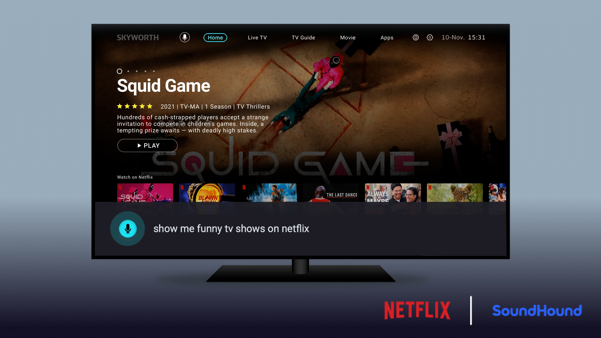 Netflix+SoundHound TV screen
