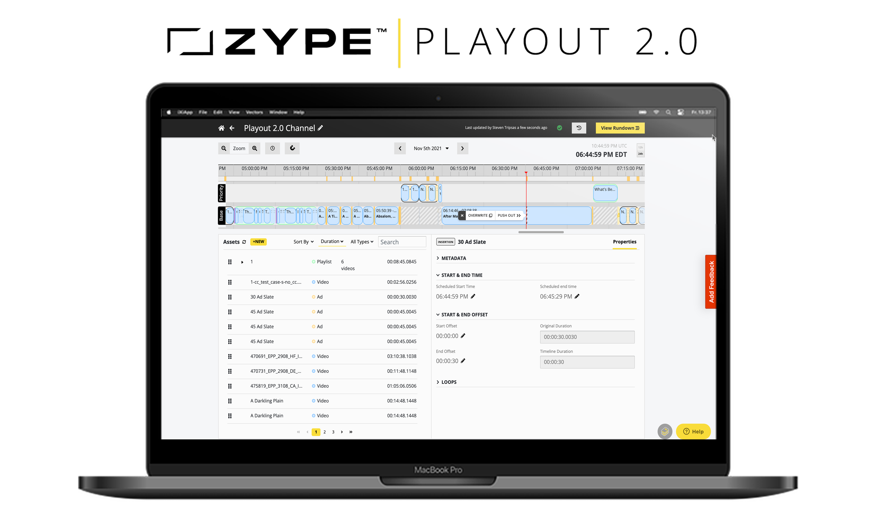 Zype Playout 2.0 dashboard