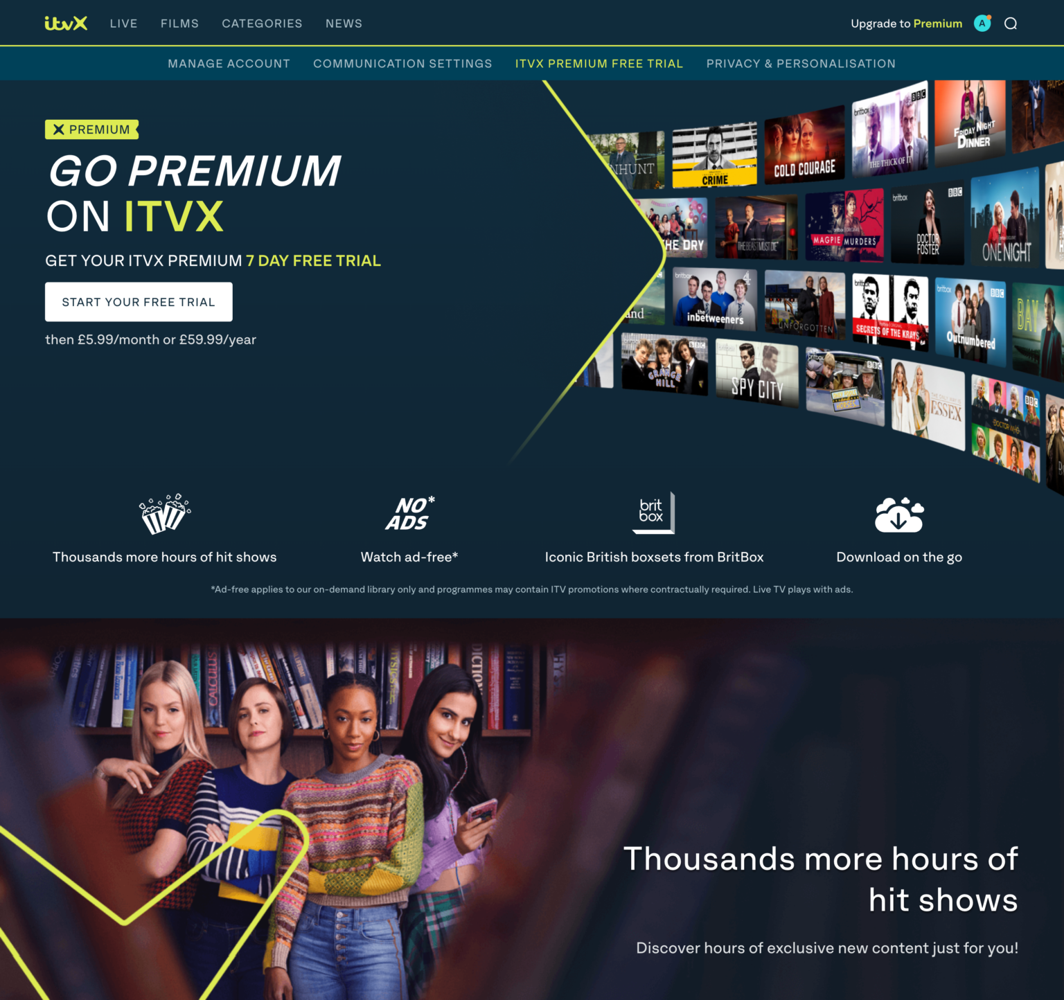ITVX Premium webpage cropped