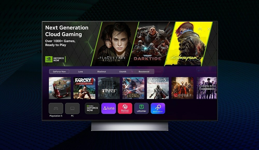 LG TV screen with Nvidia GeForce NOW