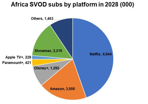 Africa SVOD subscriptions by platform - Netflix, Amazon, Disney+, Paramount+, Apple TV+, Showmax, Others - 2028