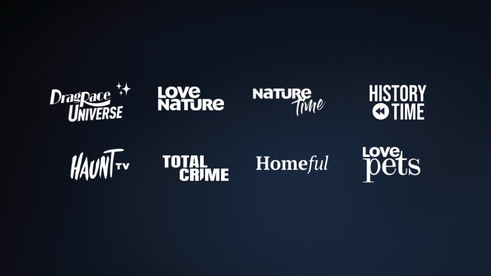Blue Ant Media global FAST channels - Love Nature, NatureTime, HauntTV, Total Crime, Homeful, HistoryTime, Love Pets and Drag Race Universe