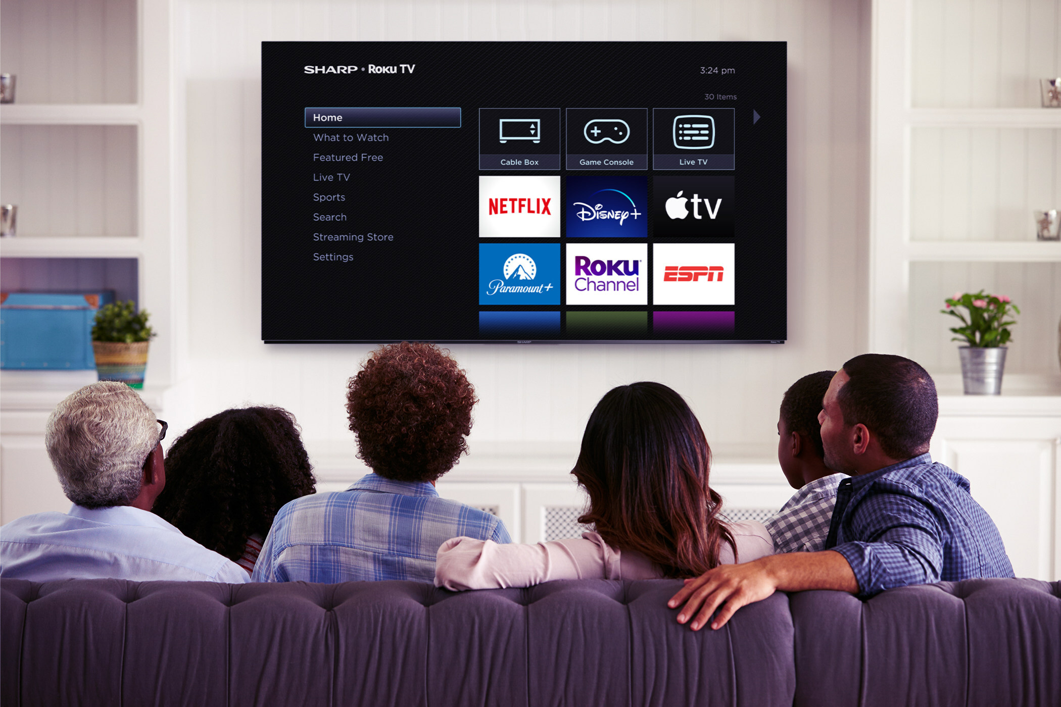 Sharp Corporation Roku TV OLED 4K Ultra HD with HDR10 - Living room PR image