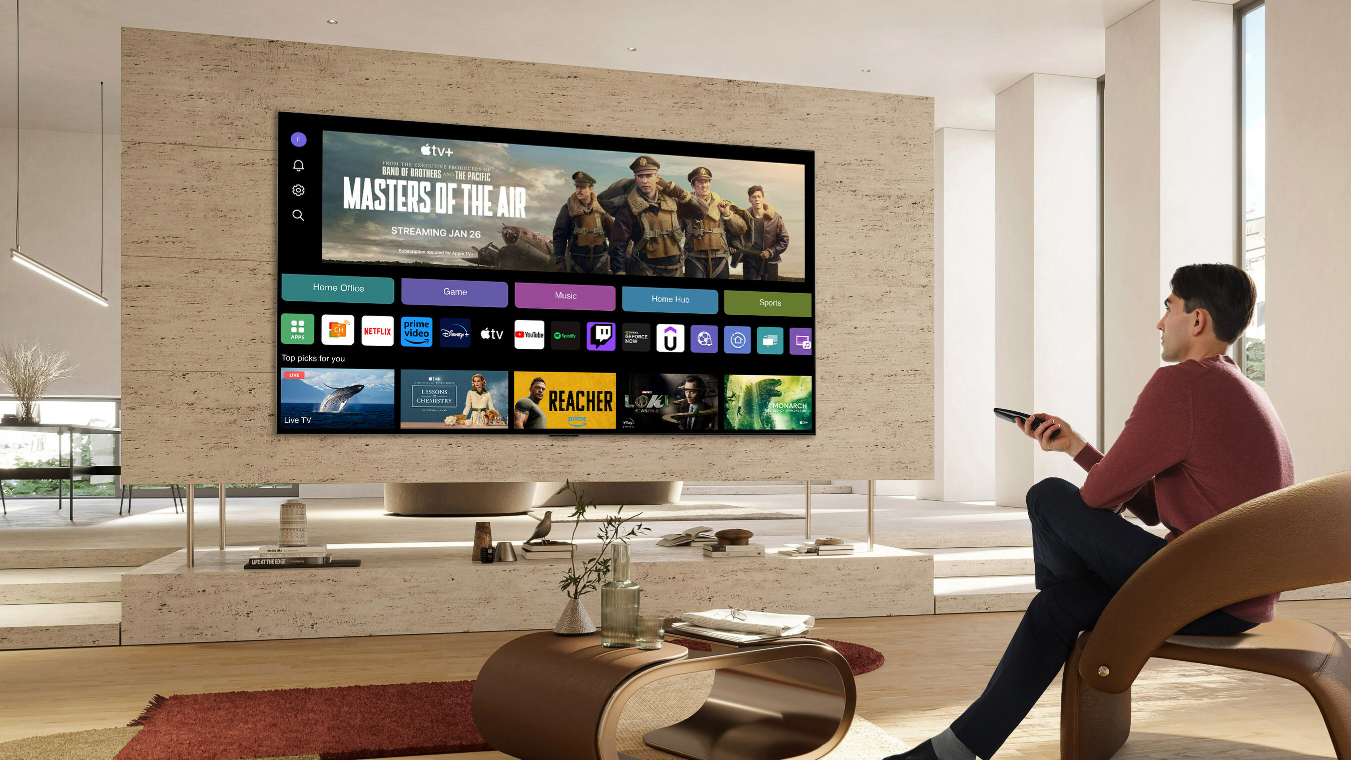 LG webOS TV screen in living room - PR image