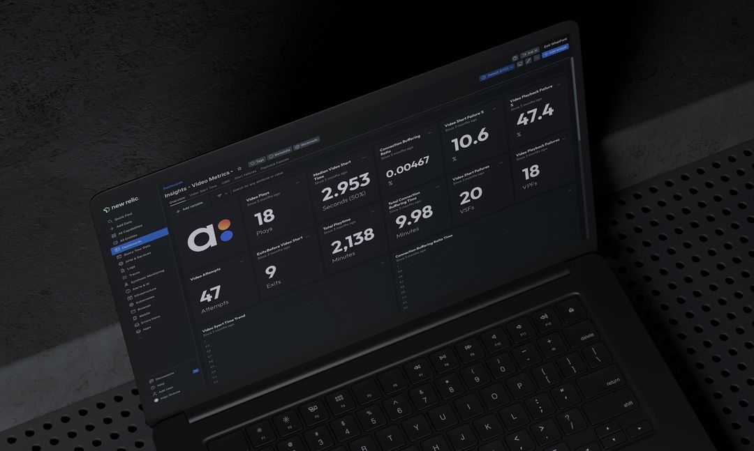 New Relic video analytics PC screen