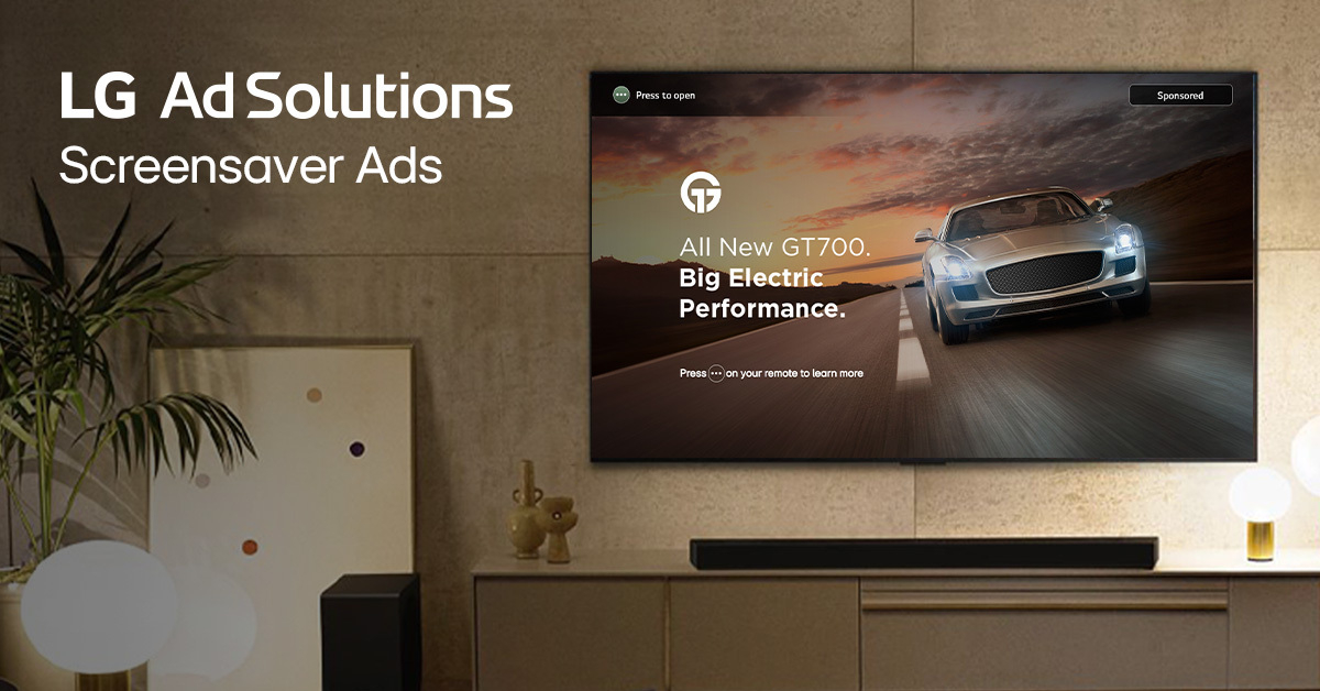 Screensaver ad on TV in living room - PR image